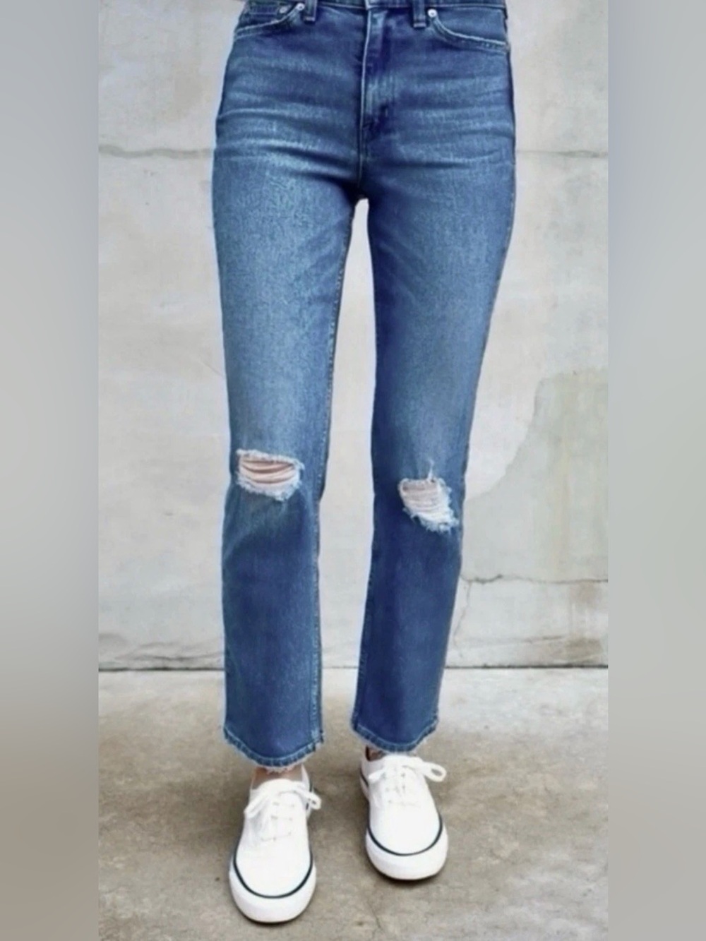 AYR Straight-Leg Distressed Blue Jeans